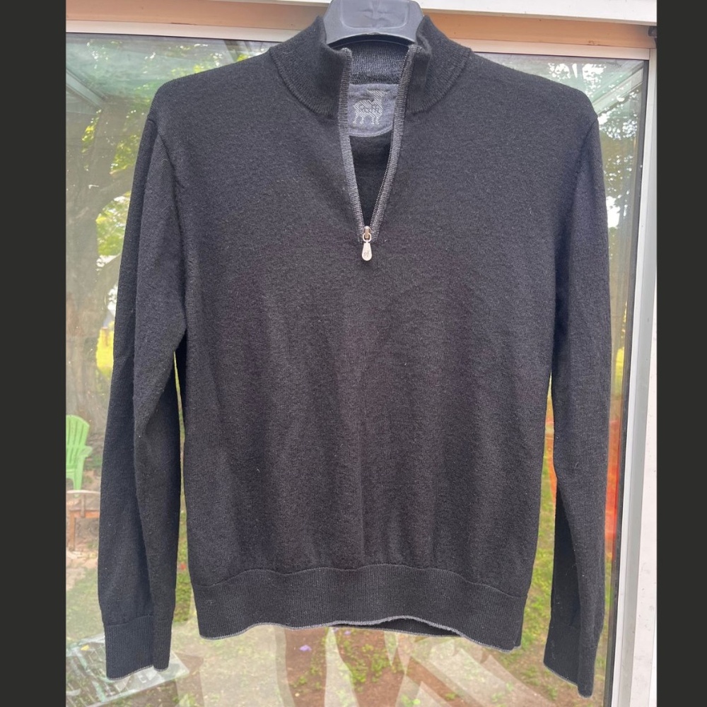Raffi "The Palmer" Quarter Zip Black Extra Fine Merino Wool Men's Size Large